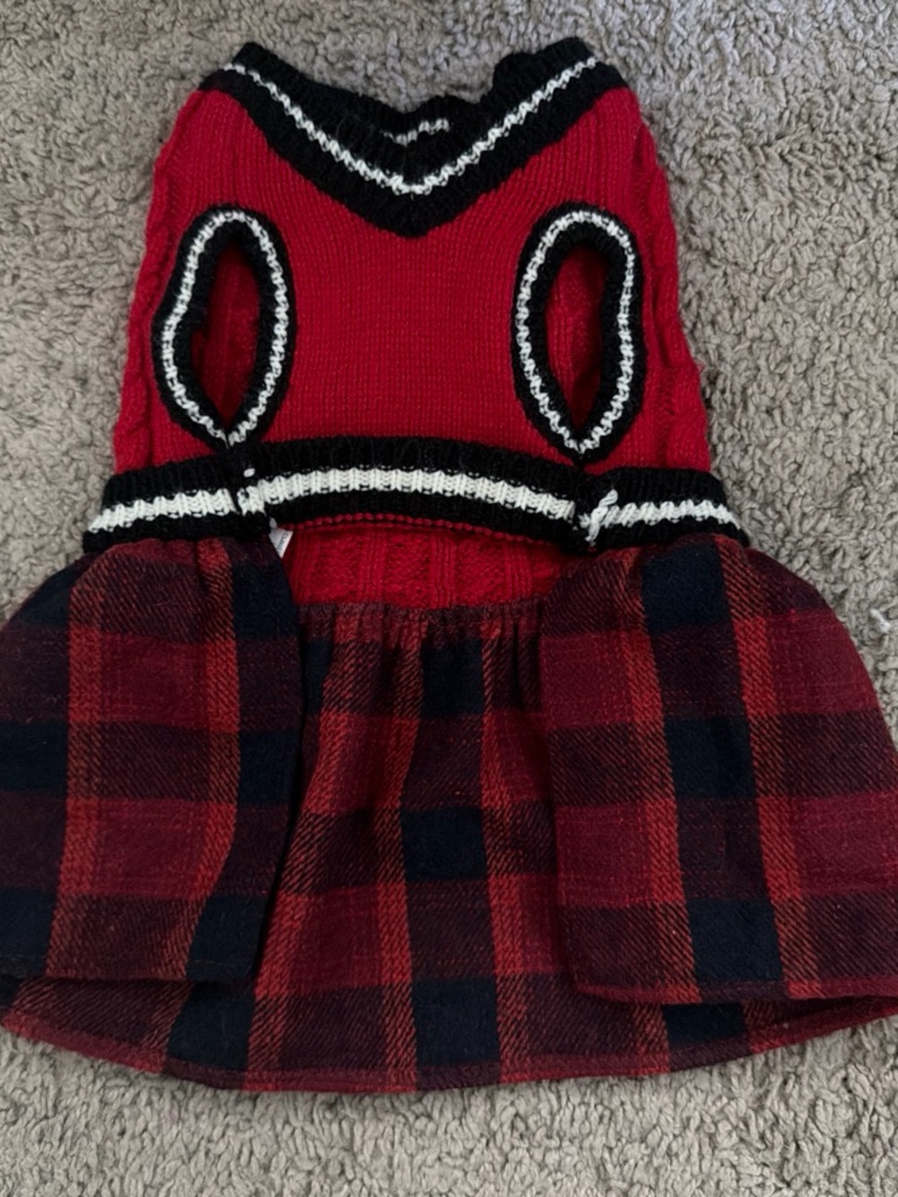 Red Cable Knit & Plaid Ruffle Dress - Picture 2 of 2
